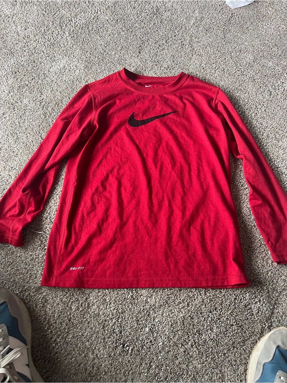 Nike Red Long Sleeve Dri-FIT Tee with Black Swoosh